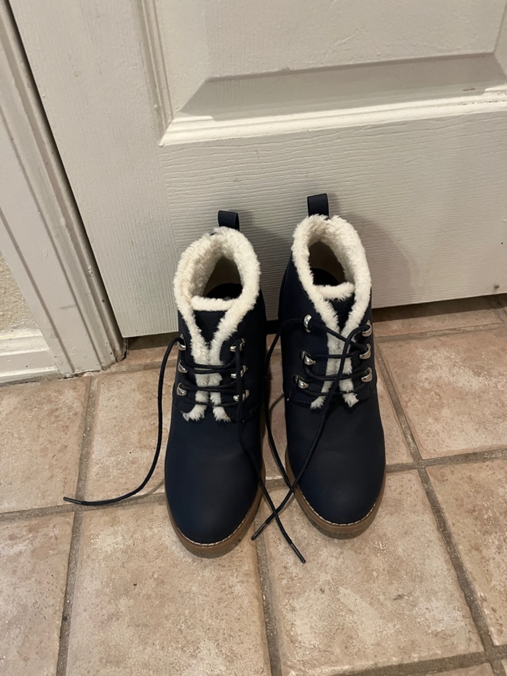 Nautica Navy Blue Faux Fur Lined Heeled Ankle Boots